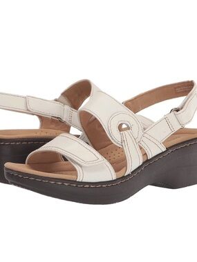 Clarks White Leather Slingback Comfort Sandals Womens Size 11.